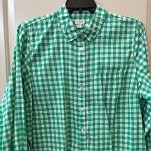 J Crew Women's 3X Green Gingham Long Sleeve Buttondown